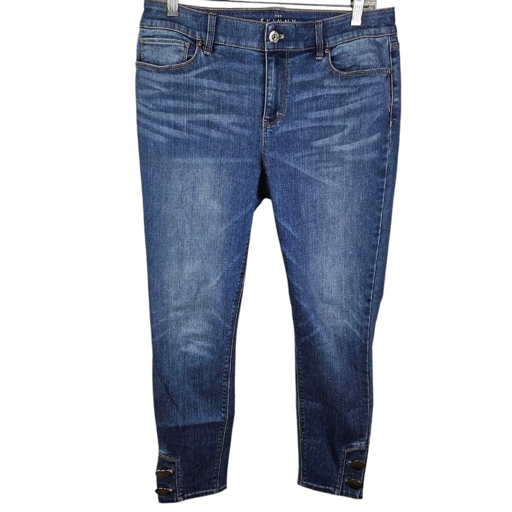 White House Black Market Jeans The Skinny Ankle Embellished Mid Rise Blue Size 6